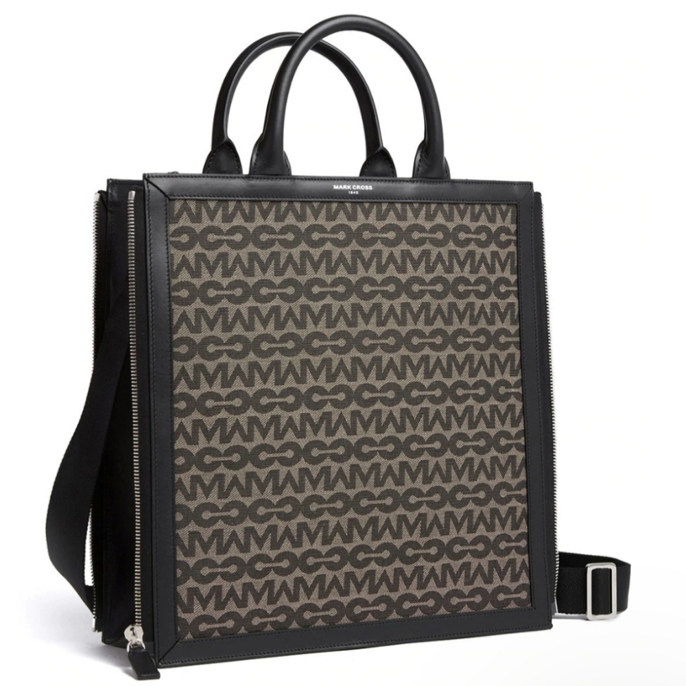 Mark Cross Jacquard and Leather Tote Bag, Beige and Black, NWOT